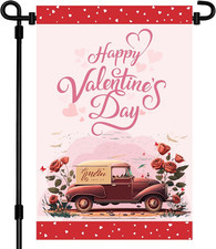 Happy Valentines Day Truck Garden Flag - 12"X18" Double Sided Valentine  S Day Tr