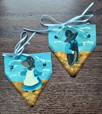 Pair of 2 Handpainted Metal Blade/Farm tools depicting Amish children playing 