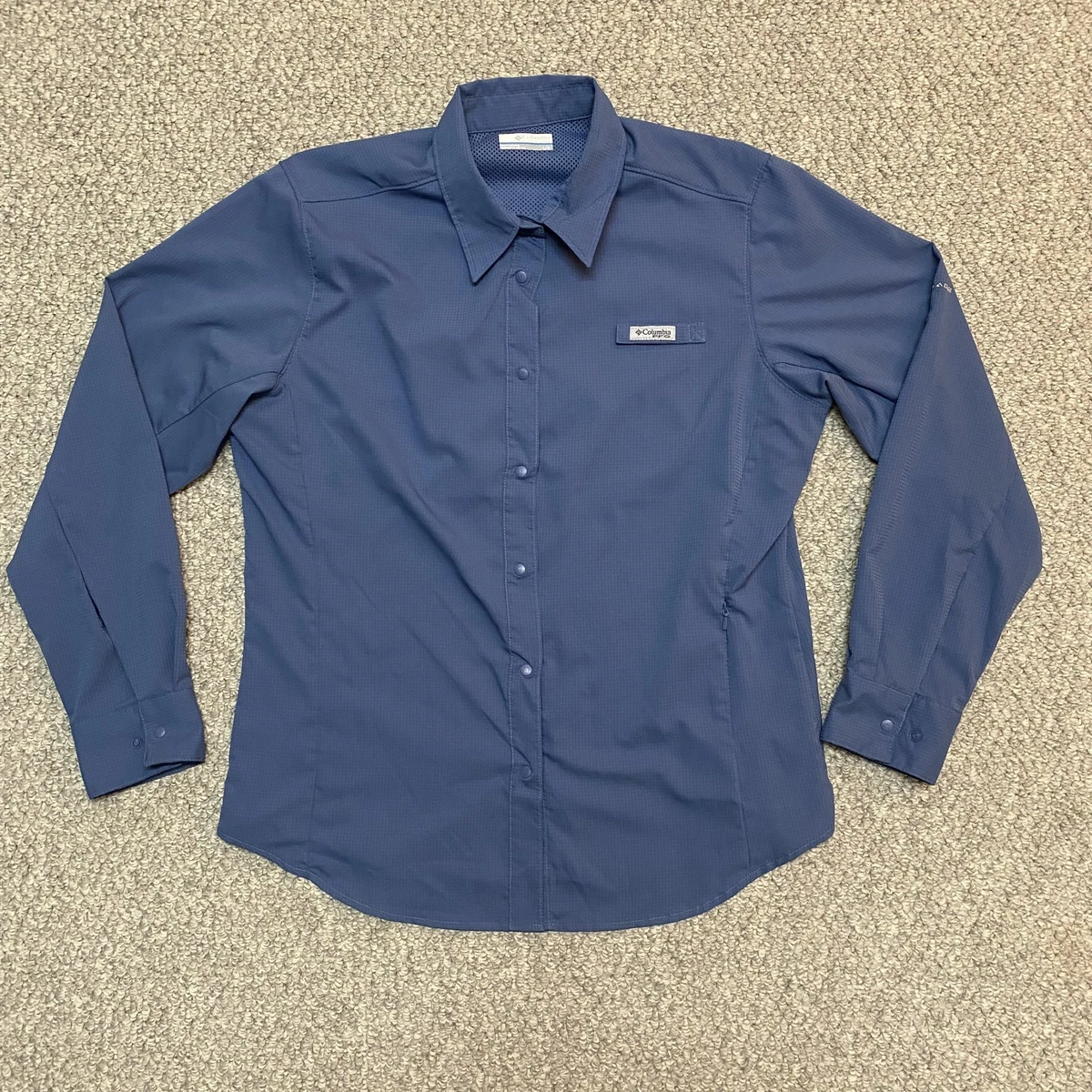 Chemise Columbia PFG Pêche Femme, XL Bleu, Manches Longues, Poches Zippées