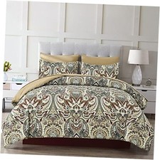 Boho Comforter Set 7 Pieces Bed in a Bag Comforter Boho Paisley King Khaki