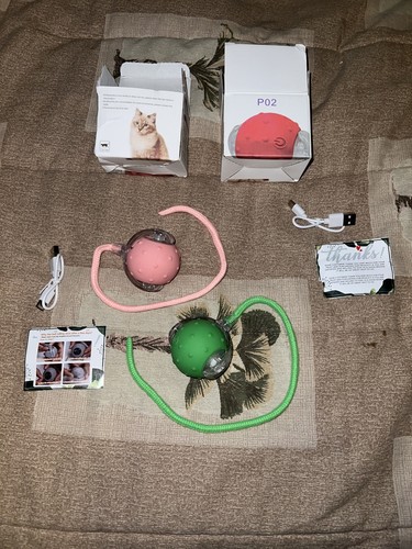 Rechargeable Cat Toy Po2 runs w string attached Pink & Green Interactive Cat Toy