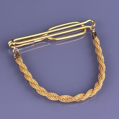 Rope Chain Gold Plated Tie Clip Bar Delicate Statement Vintage