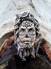 Rose Wreathed Sugar Skull Ring, Very Realistic Catrina Jewel