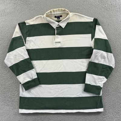 Vintage Sport Tek Rugby Shirt Mens 2XL Green Striped Long Sleeve 90s Relax Sport