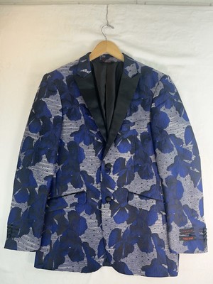 Linea Uomo Men's Suit Jacket Size 38 Long, Blue & White Floral Blazer Coat