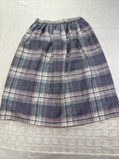 Vintage USA 60's-80s Plaid Wool Skirt Womens 11/12 Plaid Fringe Academia Union
