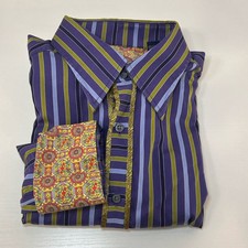 Robert Graham Shirt Mens XL Striped Embroidered Flip Cuff Button Up Long Sleeve