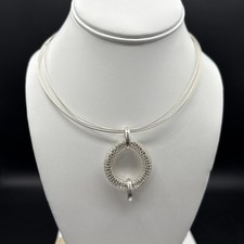 Multi Strand Cable Necklace 19 in Silver Tone Mesh Circle Pendant Dana Buchman