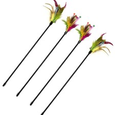 Cat Wand, 4 PCS Interactive Feather Stick Flexible Kitten Wand Safe B