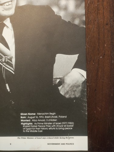 Menachim Begin Photo Page 1986 Nice B/W Image People A History Of Our Times - Picture 3 of 3