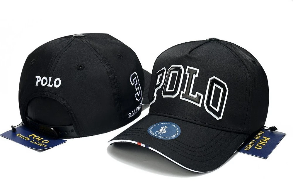 POLO Ralph Lauren 3 Logo Baseball Hat Ball Cap Adjustable Snap Strap Black NWT