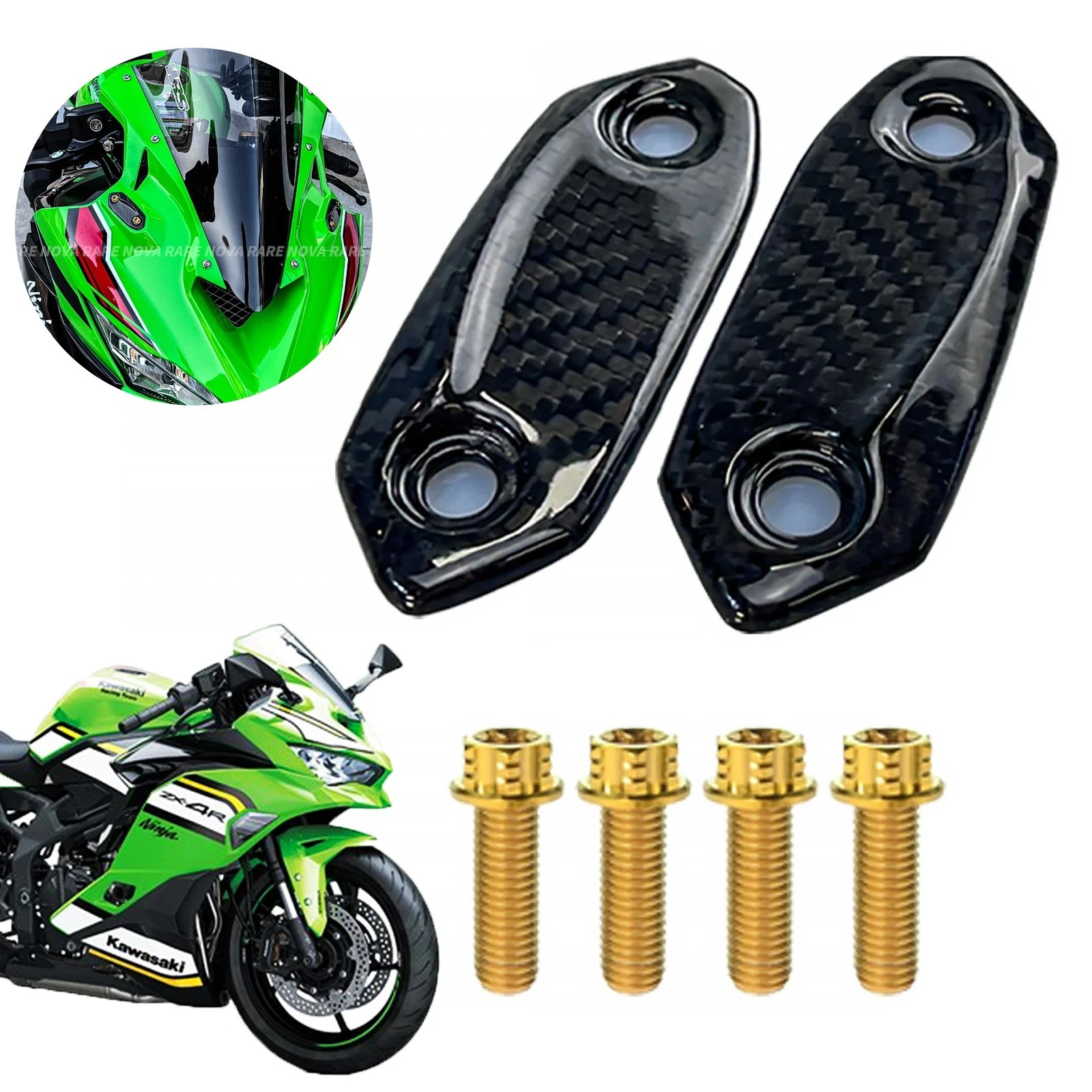 Carbon Fiber Mirror Block Off Plates Holes Cover for Kawasaki ZX- 4R/4RR ZX-6R