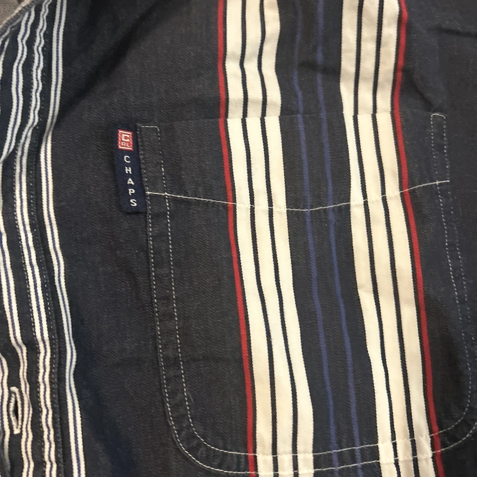 Camisa de hombre Chaps Ralph Lauren con botones a rayas azul marino rojo blanco informal XL Foto 3 de 3