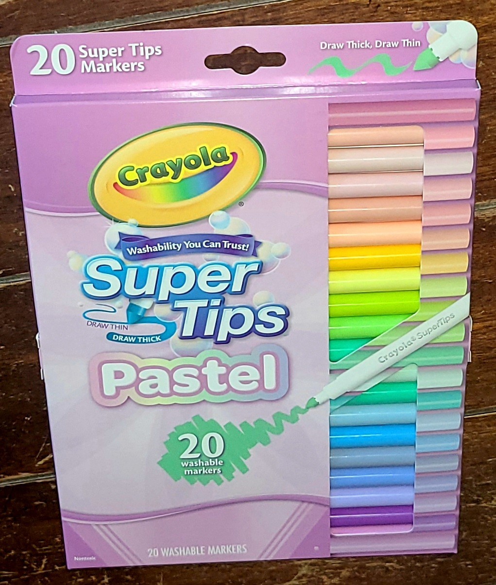 Crayola 20 PASTEL Super Tips Washable Markers ~Draw Thin/Draw Thick~ #58-7516