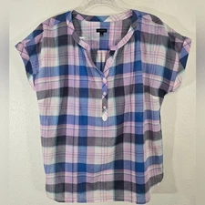 Talbots High-Low Split Neck Popover Top Relaxed Lightweight Classic, size Large