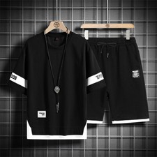 Mens Summer Outfit 2-Piece Set Short Sleeve T-Shirts and Shorts Sweatsuit Set