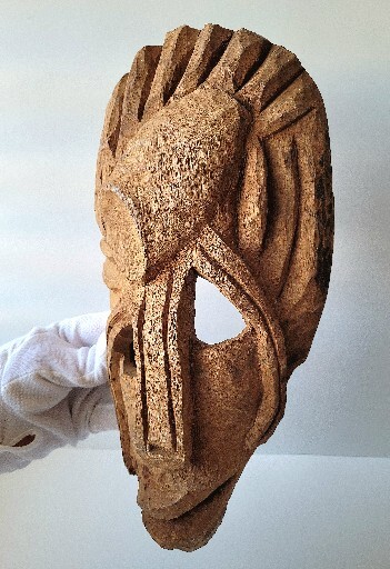African Tribal Handcrafted Raw Carved Wood Wall Primitive Folk Unusual Mask