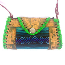Hand Tooled Leather Child Mini Purse Ecuador Llama Cactus Butterfly Zip Snap