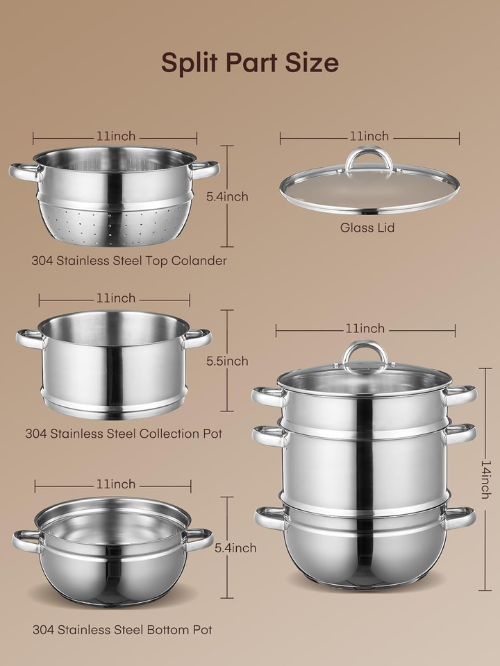 FOHERE 11Qt Steam Juicer Extractor for Canning, Juice Steamer Stainless