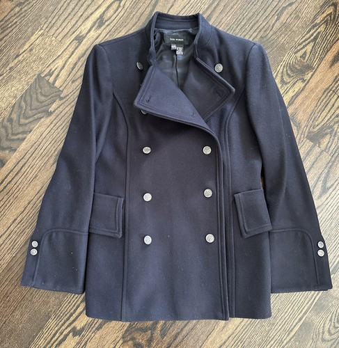 CHAQUETA DE MUJER ZARA MUJER AZUL LANA ESTILO MILITAR DOBLE PECHO ABRIGO DE GUISANTE - L - Imagen 2 de 11