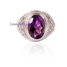 Anello In Argento Sterling 925 Con Gemma Naturale Di Ametista Per Uomo #J112