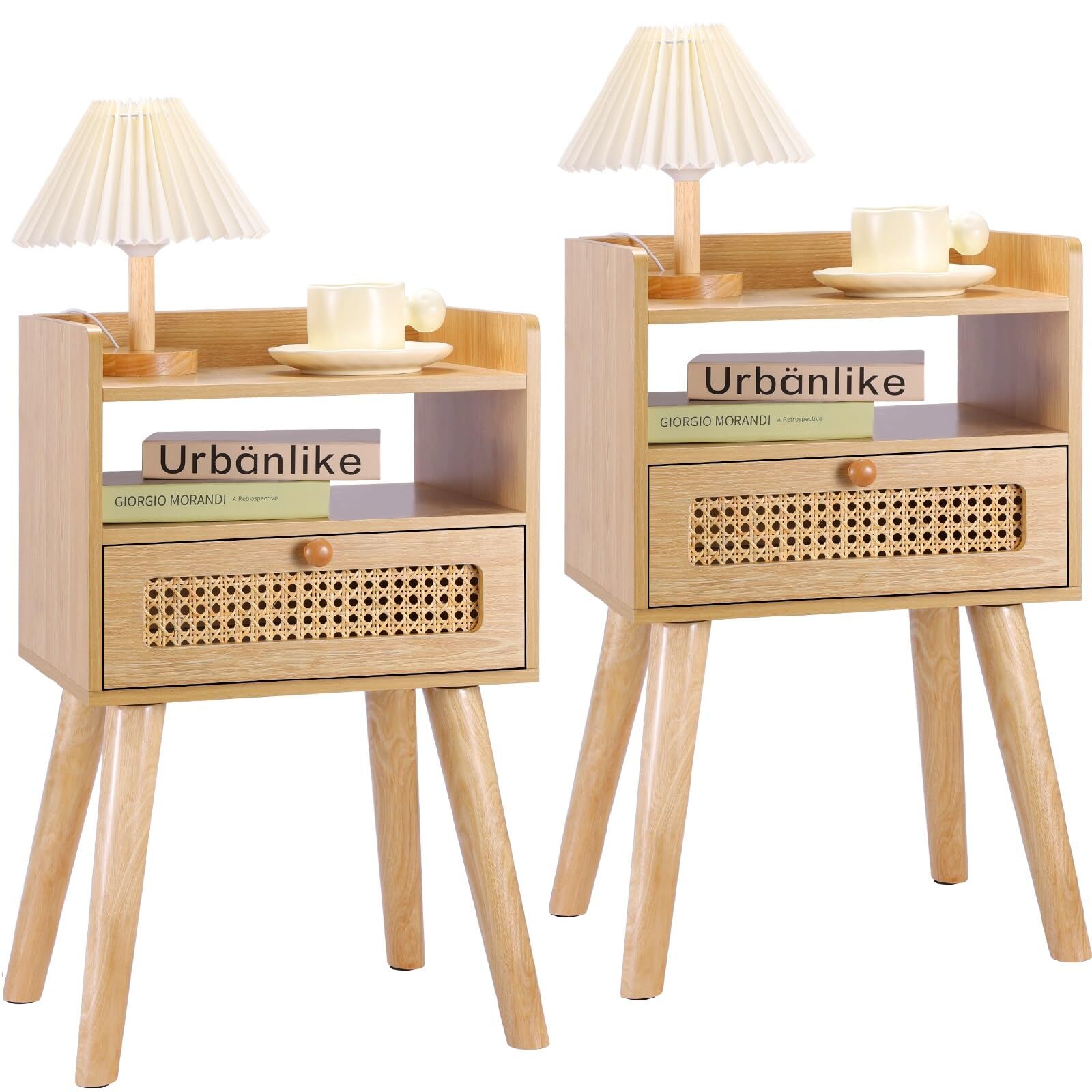 Stylish Nightstand Set of 2 with Storage Drawer and Open Shelf for Bedroom Essentials-image