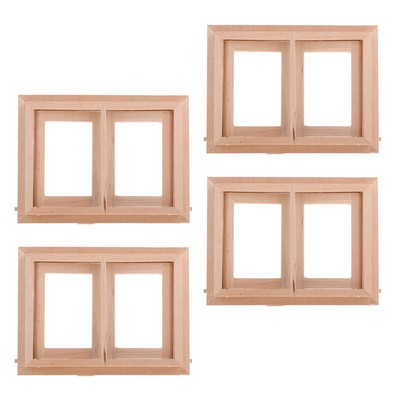4 Stücke Retro 1/12 Puppenhaus DIY Zubehör Unlackiert 2 Pane Fensterrahmen