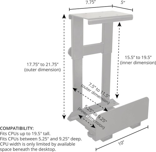 Stand Up Desk Store Adjustable Under Desk Desktop Computer Tower Holder Mount - Picture 2 of 2