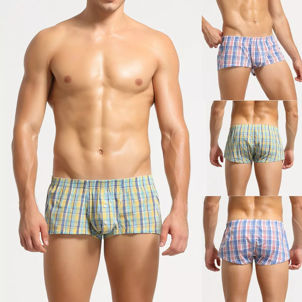 Mens Low Rise Briefs Plaid Underpant Boxer Shorts Cotton Elasticated  Underwear