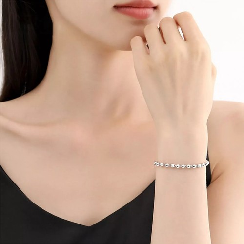 Pure Platinum 950 Chain Women 3.1mm Round Beads Link Bracelet 5.22g/6.7inch - Picture 7 of 7