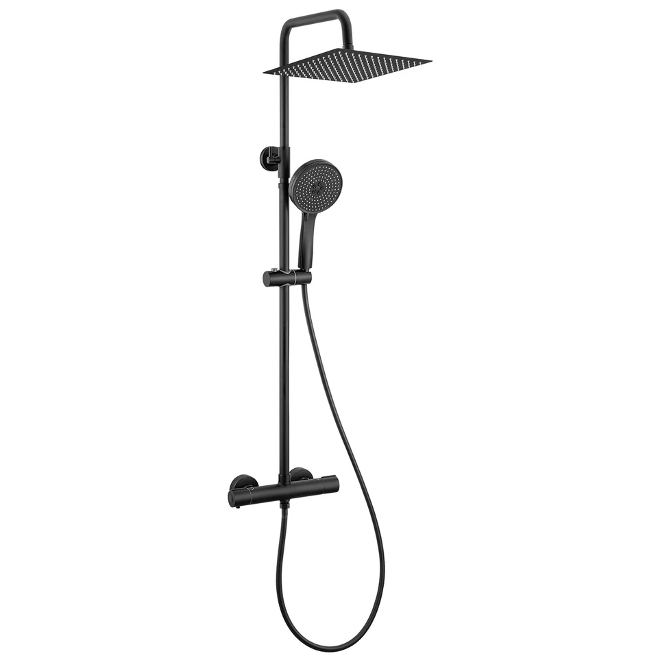 Edelstahl Duschset Duschsystem Verstellbare Duschstange Runder Duschkopf Schwarz - Bild 2 von 4