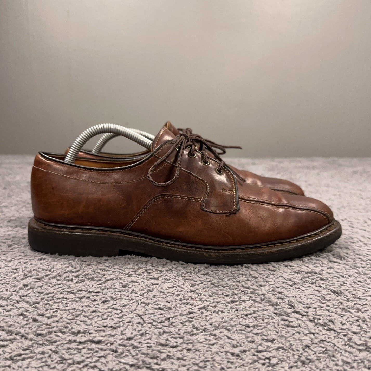 SAOLA Scarpe Allen Edmonds Mapleton uomo 10 D pelle marrone derby punta bicicletta stringate