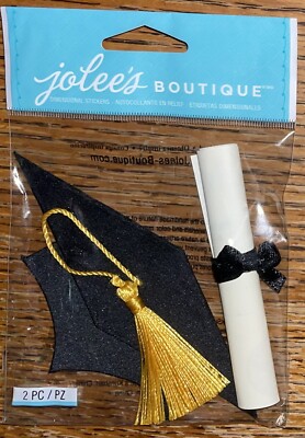 RARE Jolees Graduation 3D Cap & Rolled Diploma Graduate Grad Scrapbook Stickers