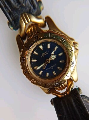 Jacques Prevard Women's Gold tone W Black Dial 100m Watch P5930 New Battery 