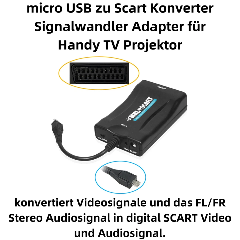 A05C Micro USB To Scart Adapter, Signal Transformer for TV & Projector – HD - Image 2 of 4