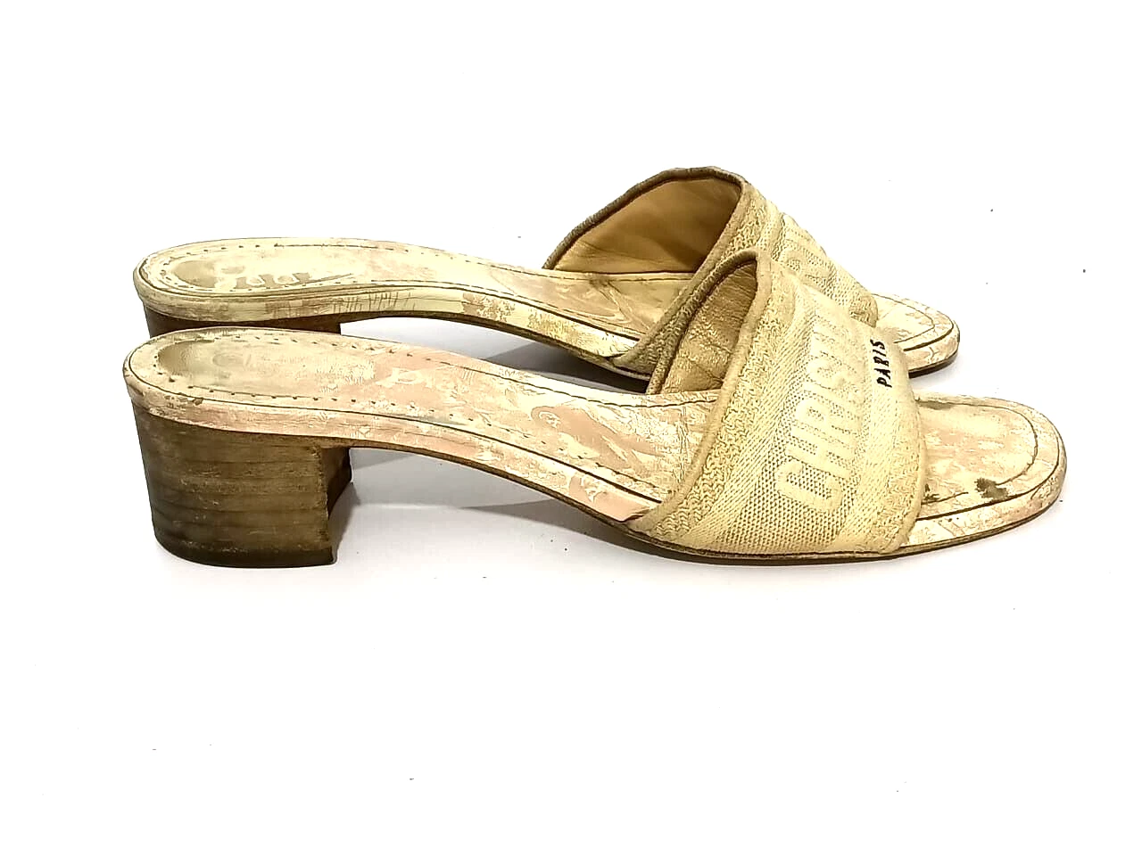 SANDALES DIOR ROSE/BLANC EN TOILE BRODÉE DWAY SLIDE POINTURE, EU37, US7