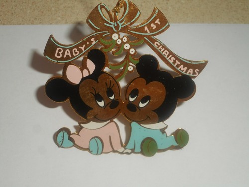 DISNEY Christmas Ornament Mickey & Minnie Mouse Babies Baby's 1st Brass & Enamel - Picture 9 of 11