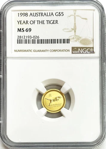 1998 GOLD AUSTRALIA $5 LUNAR YEAR OF TIGER SERIES 1 COIN NGC MINT STATE 69