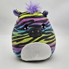 Squishmallow Neon, Purple Zebra Stuffed Animal Rainbow Striped Plush 9" EUC