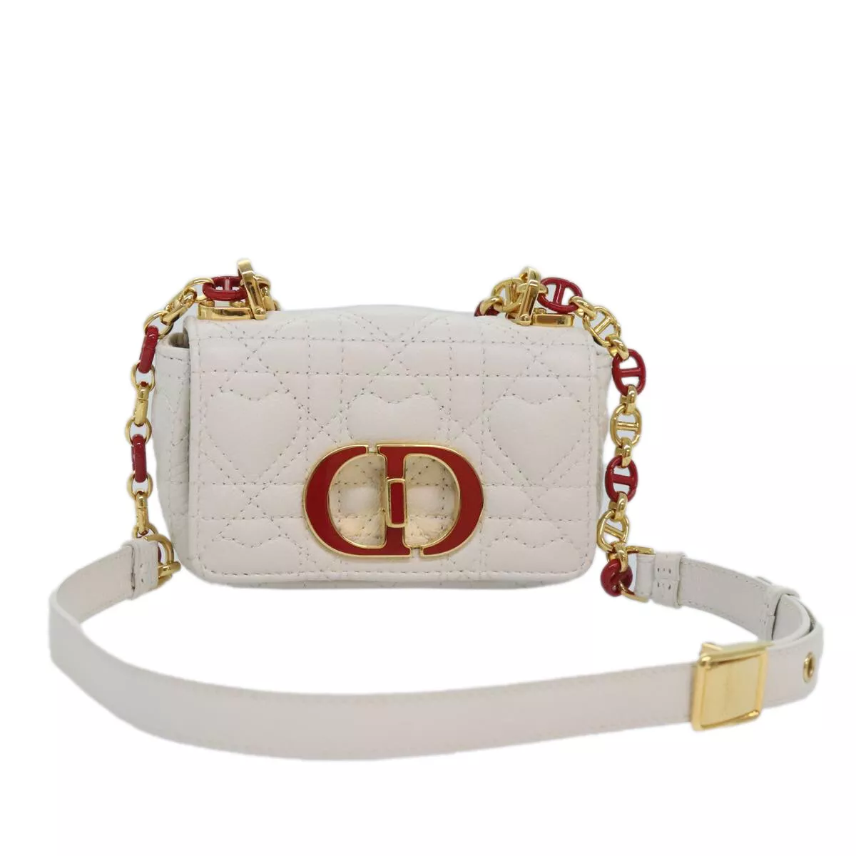 Sac bandoulière Christian Dior Dior Calo micro cuir de veau blanc or authentique 89081S