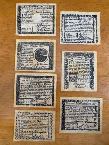 LOT 2 of 2 - 7 COLONIAL STATES & REVOLUTIONARY WAR MONEY FACSIMILE NOTES