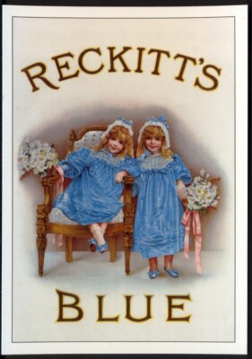 Moderne Postkarte: RECKITT'S BLAUE Stärke. Oldtimer Reklame (Opie 01BB05)