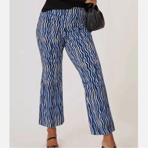 Anthropology Meave The Margot Cropped Kick Flare Trouser Hose Blau Weiß XS
