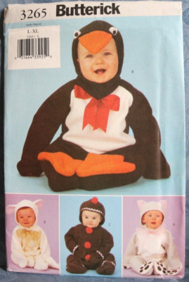 Butterick 3265  UNCUT Infant Costume Cat Penguin Lamb Gingerbread Man Size L-XL