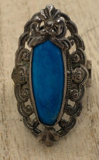 VTG Sterling Silver 925 Tested Turquoise Ring Size 6.50 Adjustable Filigree