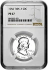 1956 Type 2 50C Proof Silver Franklin Half Dollar NGC Graded PF 67 White Coin