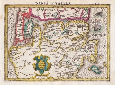 Jutland Danmark Dänemark Denmark map Karte Mercator engraving Kupferstich 1607