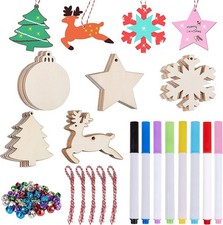 Artmag 50pcs Unfinished Wooden Hanging Ornaments for Christmas Decorations,5 ...