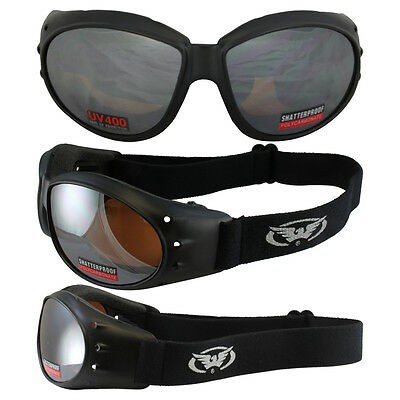 Global Vision Motorcycle Padded Goggles Sunglasses 2 Pair Driving Mirror and