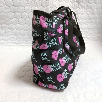 ALBA ROSA Floral Tote Bag Black Canvas Material Hibiscus | eBay